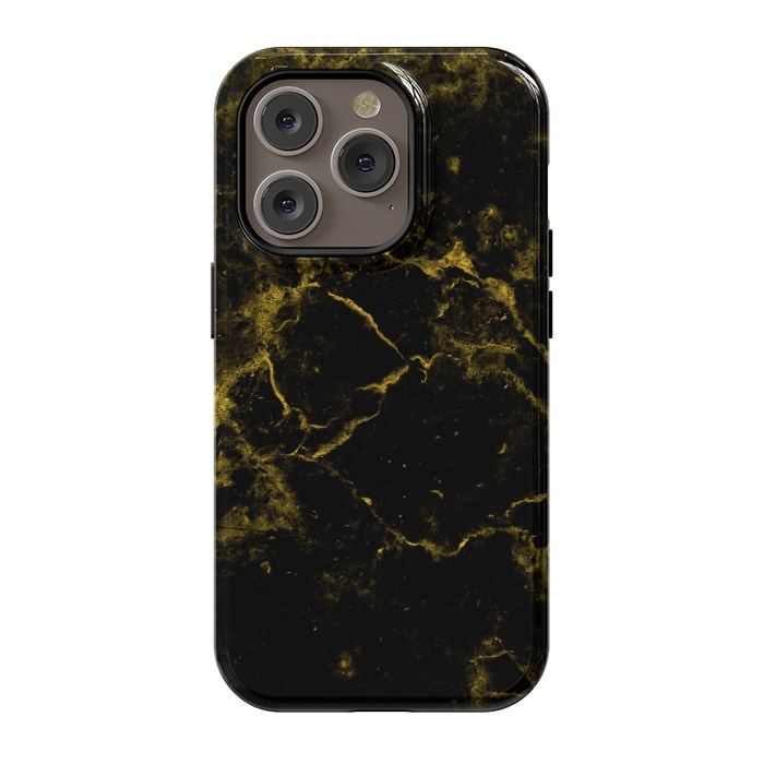 iPhone 14 Pro StrongFit Black and Gold Marble by Alemi