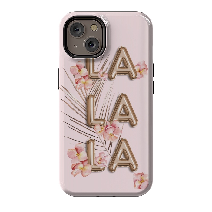 iPhone 14 StrongFit LA LA LA - Fun Shiny Rose Gold Girly Flower Typography  by  Utart