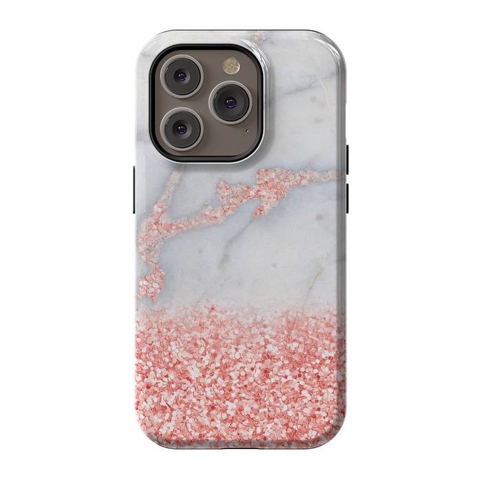 iPhone 14 Pro StrongFit Sparkly Pink Rose Gold Glitter Ombre Bohemian Marble by  Utart