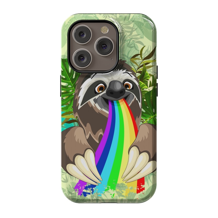iPhone 14 Pro StrongFit Sloth Spitting Rainbow Colors by BluedarkArt