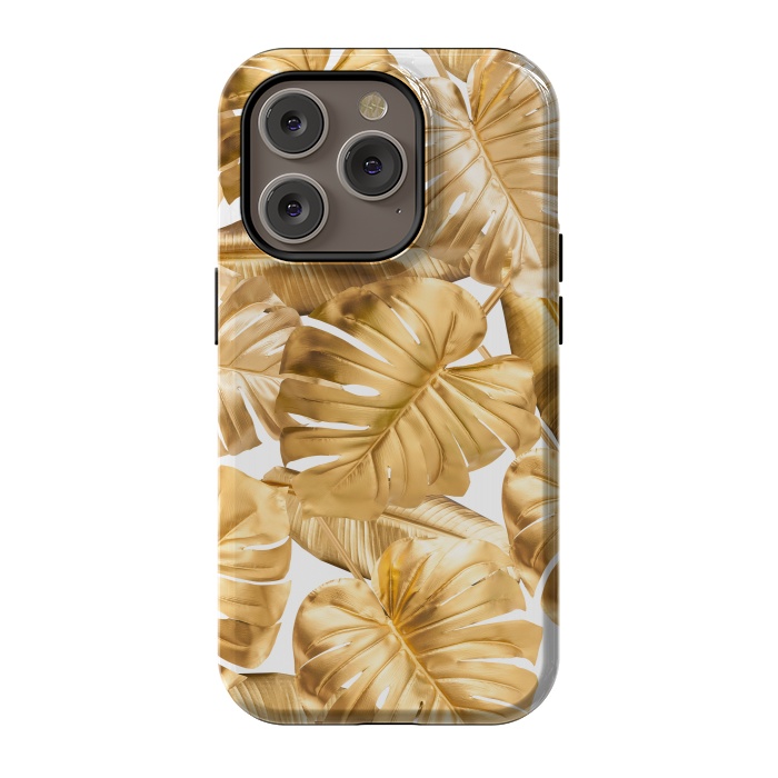iPhone 14 Pro StrongFit Gold Metal Foil Monstera Leaves Pattern by  Utart
