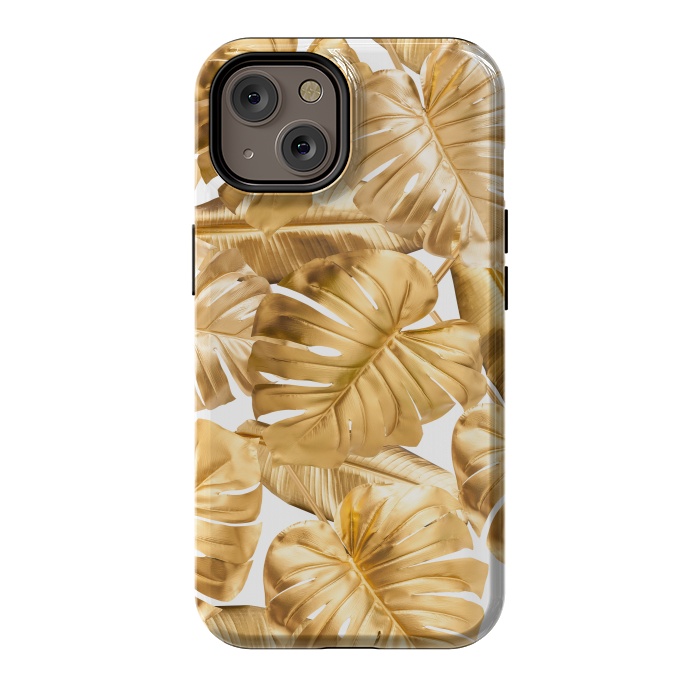 iPhone 14 StrongFit Gold Metal Foil Monstera Leaves Pattern by  Utart