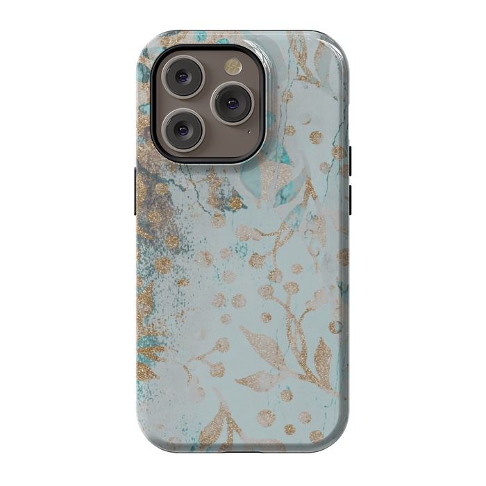 iPhone 14 Pro StrongFit  Botanical  Pattern Teal And Gold by Andrea Haase