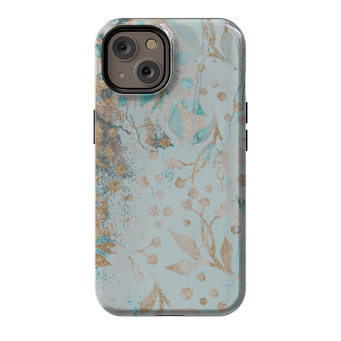 iPhone 14 StrongFit  Botanical  Pattern Teal And Gold by Andrea Haase