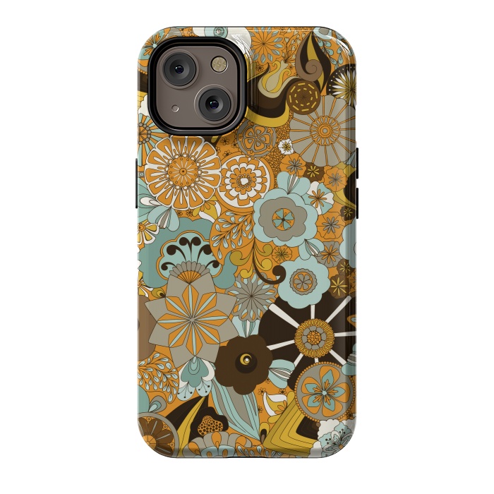 iPhone 14 StrongFit Flowers, Flowers Everywhere Mustard and Blue by Paula Ohreen