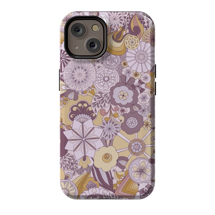 iPhone 14 StrongFit Flowers, Flowers Everywhere Purple and Mustard by Paula Ohreen