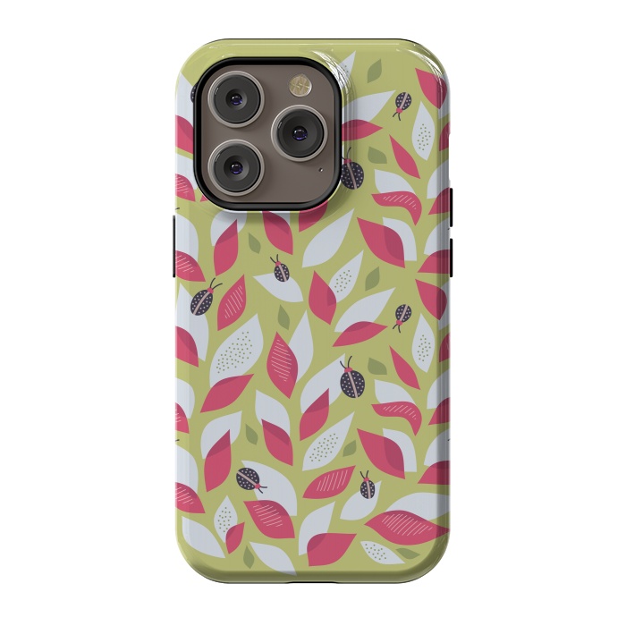 iPhone 14 Pro StrongFit Green Plant With Pink Leaves And Ladybugs Spring by Boriana Giormova