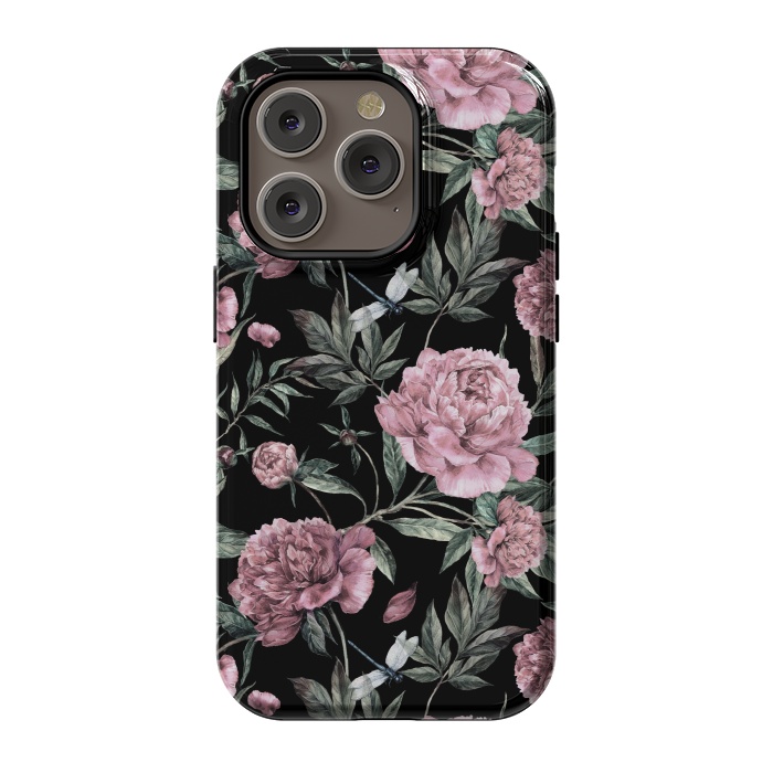 iPhone 14 Pro StrongFit Black and Pink Peony Pattern by  Utart