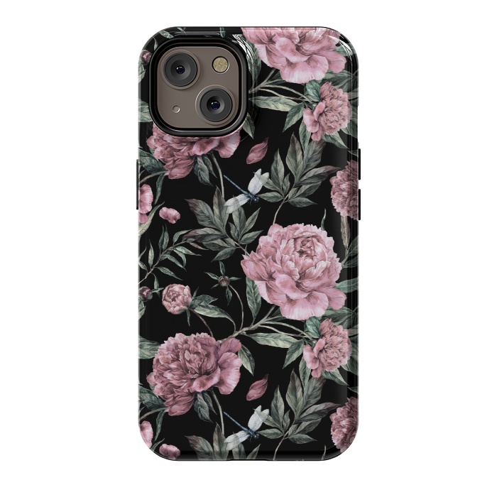 iPhone 14 StrongFit Black and Pink Peony Pattern by  Utart