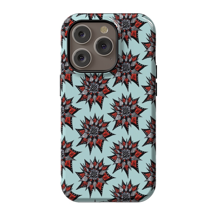 iPhone 14 Pro StrongFit Spiked Abstract Ink Drawn Flower Pattern by Boriana Giormova