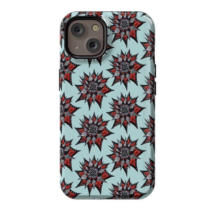 iPhone 14 StrongFit Spiked Abstract Ink Drawn Flower Pattern by Boriana Giormova