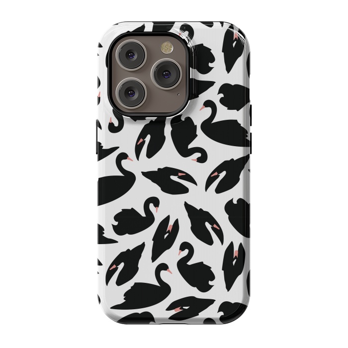 iPhone 14 Pro StrongFit Black Swan Pattern on White 031 by Jelena Obradovic