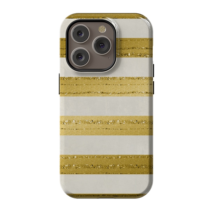 iPhone 14 Pro StrongFit Golden Glitter Lines On Cream by Andrea Haase