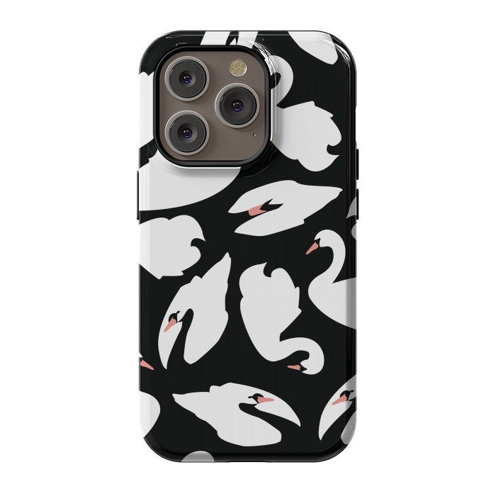 iPhone 14 Pro StrongFit White Swans On Black by Jelena Obradovic