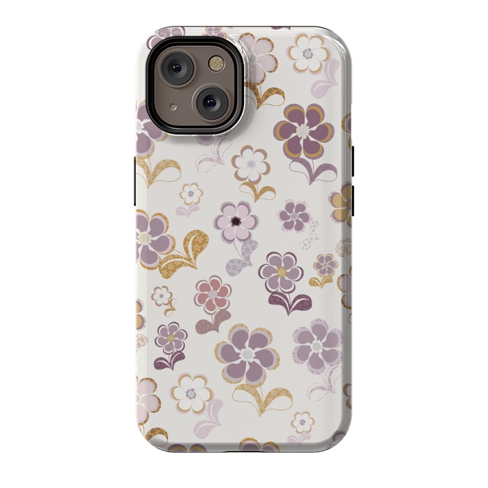 iPhone 14 StrongFit 60s Flowers in Purple and Mustard by Paula Ohreen