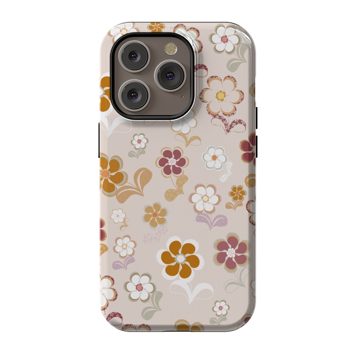 iPhone 14 Pro StrongFit 60s Flowers on Light Pink by Paula Ohreen