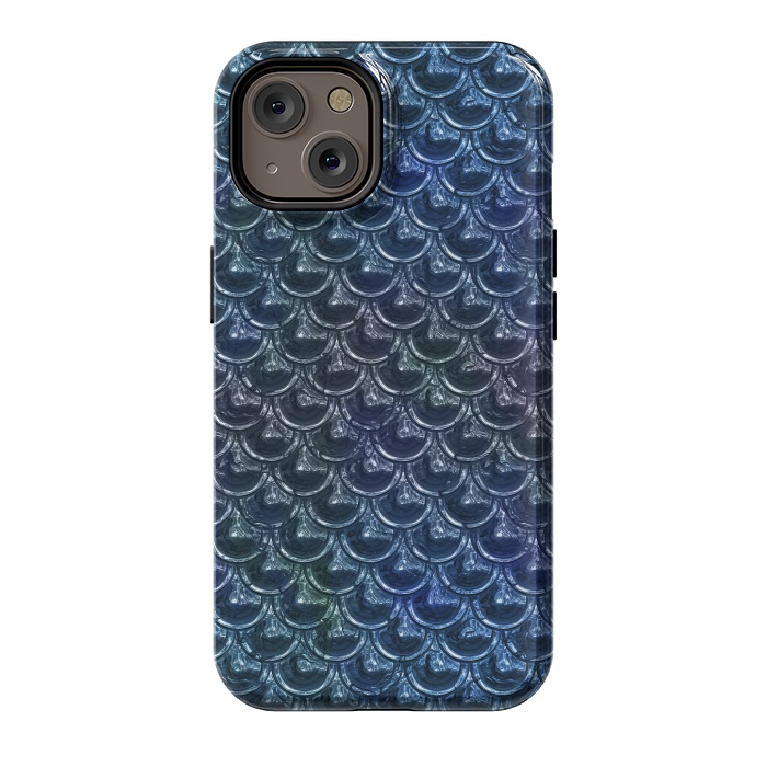 iPhone 14 StrongFit Shimmering Blue Metallic Scales by Andrea Haase