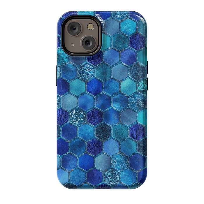 iPhone 14 StrongFit Blue HOneycomb Glitter Pattern by  Utart