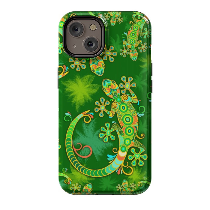 iPhone 14 StrongFit Gecko Lizard Colorful Tattoo Style by BluedarkArt