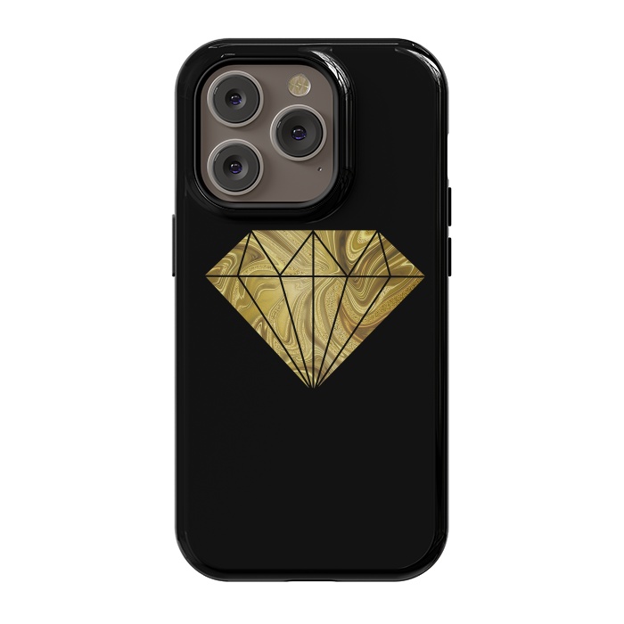 iPhone 14 Pro StrongFit Golden Diamond  Faux Glitter On Black by Andrea Haase
