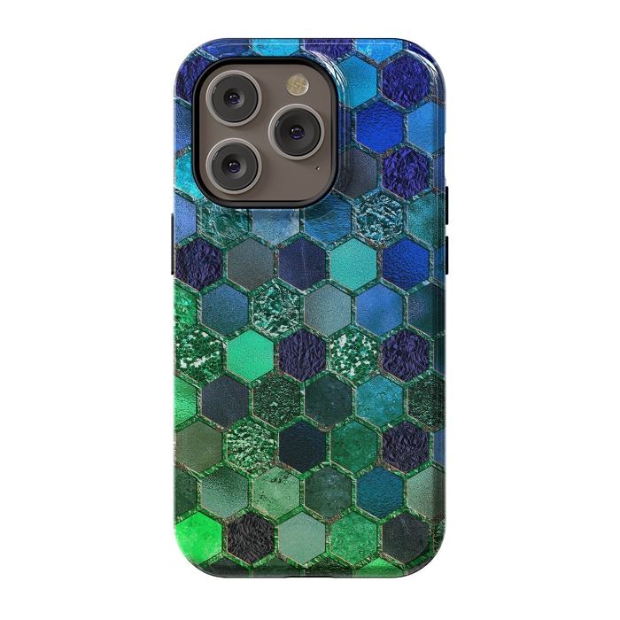 iPhone 14 Pro StrongFit Green and Blue Metalic Honeycomb Pattern by  Utart