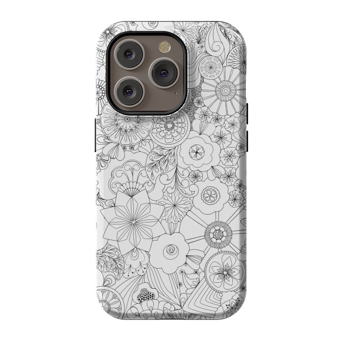 iPhone 14 Pro StrongFit 70s Blooms in Black and White by Paula Ohreen