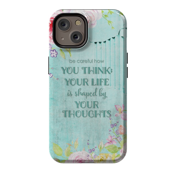 iPhone 14 StrongFit Be Carefull - Floral Typopgraphy on Teal by  Utart