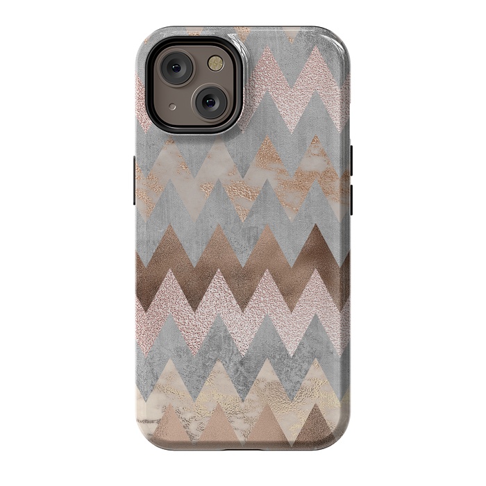 iPhone 14 StrongFit Rose Gold Marble Chevron by  Utart