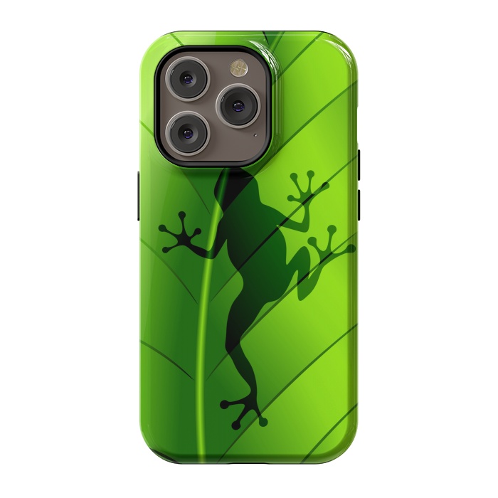 iPhone 14 Pro StrongFit Frog Shape on Green Leaf by BluedarkArt