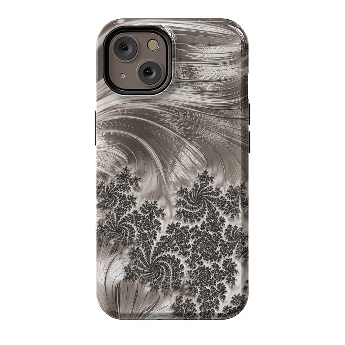 iPhone 14 StrongFit Grey Beige Feathe Fractal by Andrea Haase