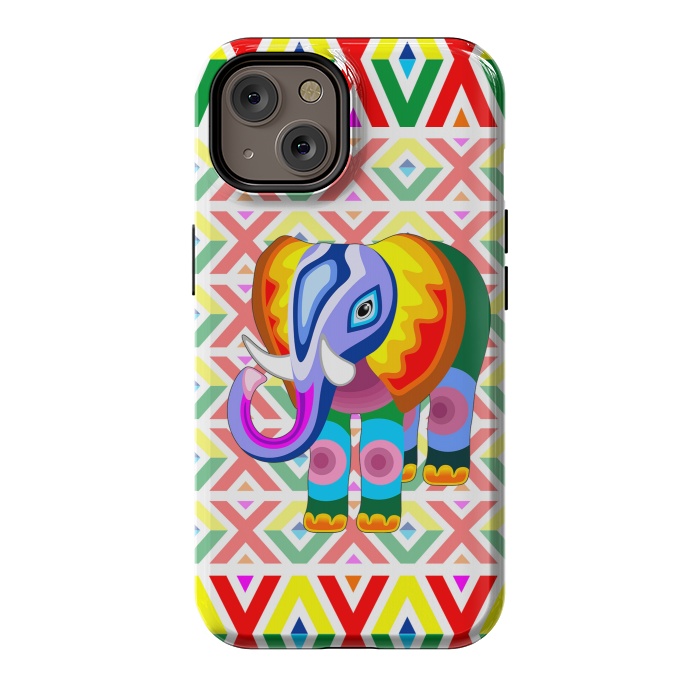 iPhone 14 StrongFit Elephant Rainbow Colors Patchwork by BluedarkArt