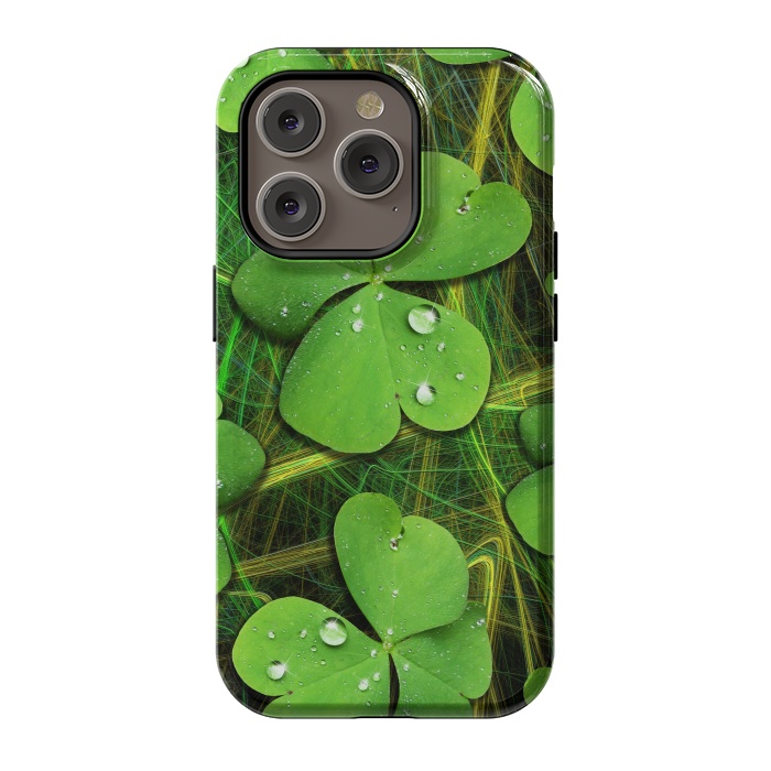 iPhone 14 Pro StrongFit Shamrocks St Patrick with Dew Drops by BluedarkArt
