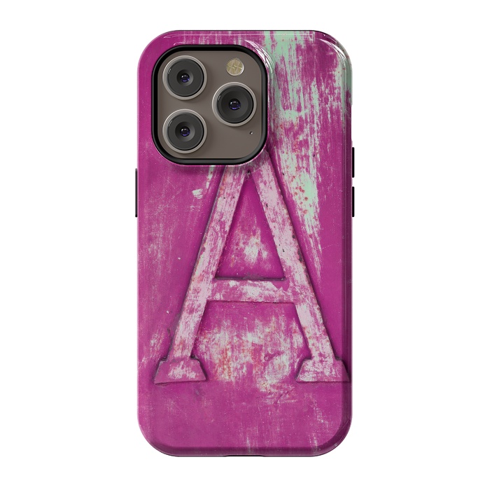 iPhone 14 Pro StrongFit Grunge Style Pink Letter A by Andrea Haase