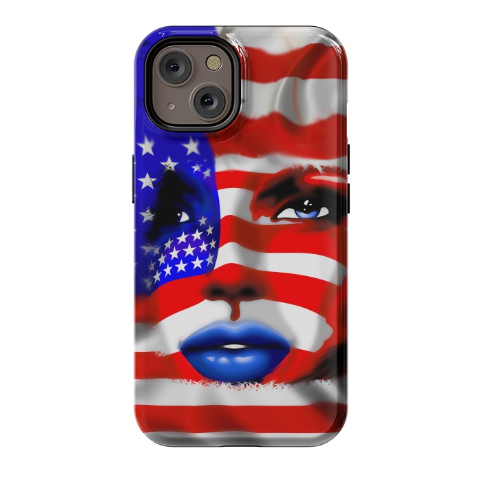 iPhone 14 StrongFit Usa Flag on Girl's Face by BluedarkArt