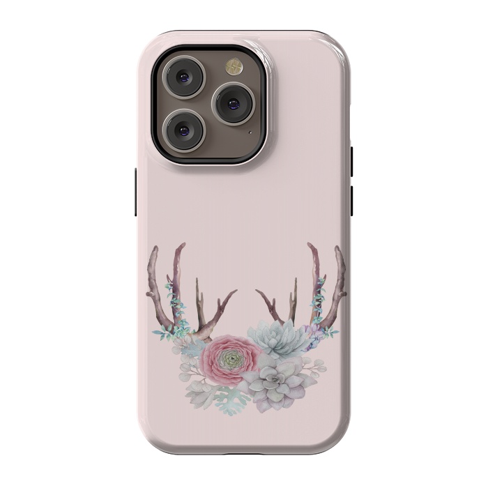 iPhone 14 Pro StrongFit Bohomian Art- Antlers Flowers and Cactus by  Utart