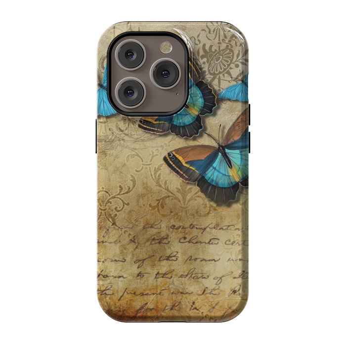 iPhone 14 Pro StrongFit Blue Butterfly Vintage Collage by Andrea Haase