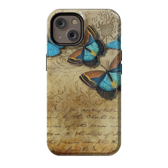 iPhone 14 StrongFit Blue Butterfly Vintage Collage by Andrea Haase