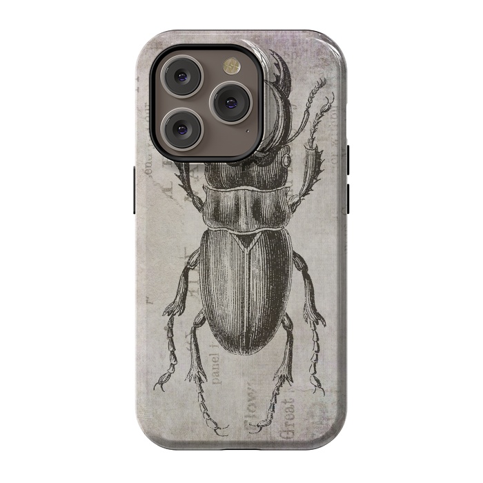 iPhone 14 Pro StrongFit Stag Beetle Vintage Mixed Media Art by Andrea Haase