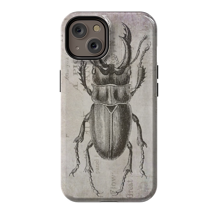 iPhone 14 StrongFit Stag Beetle Vintage Mixed Media Art by Andrea Haase