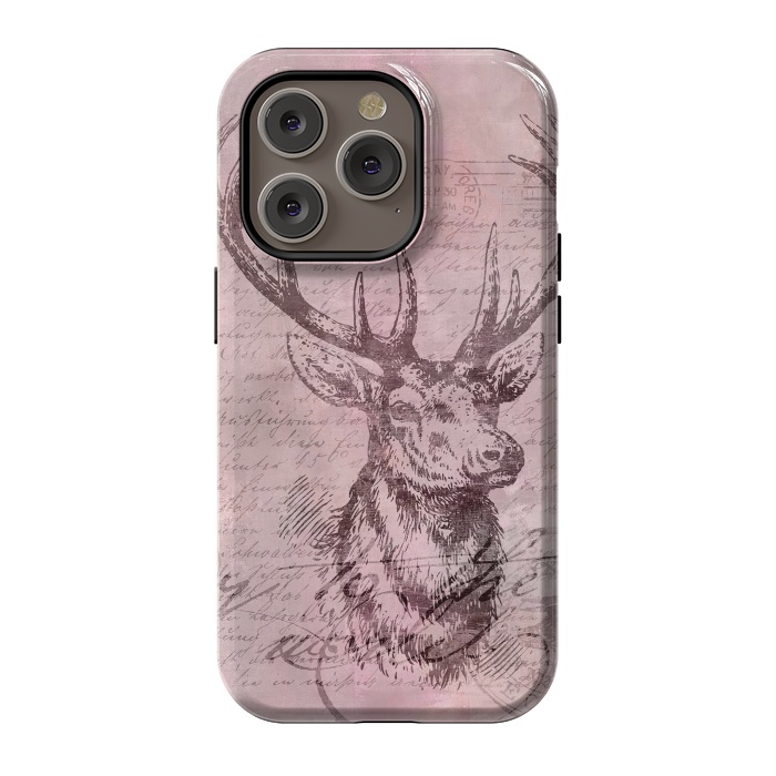 iPhone 14 Pro StrongFit Vintage Deer Pastel Pink by Andrea Haase