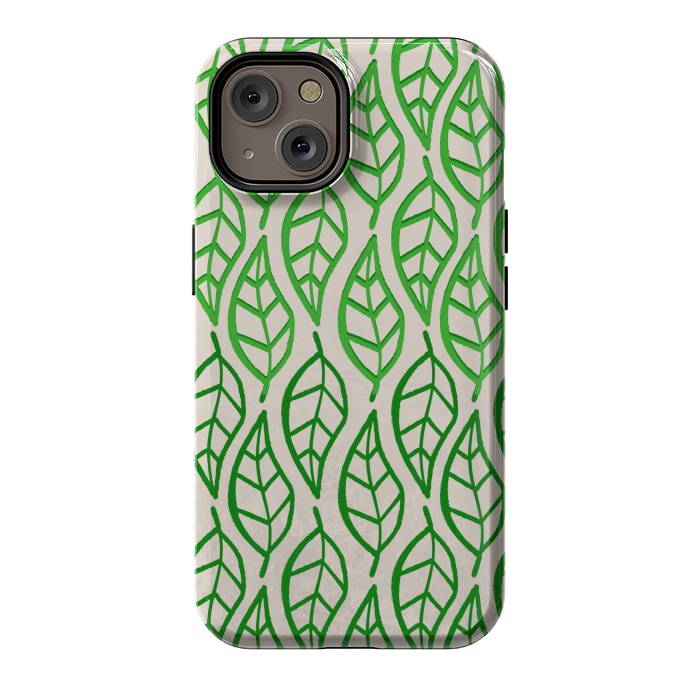 iPhone 14 StrongFit leaf pattern green by MALLIKA