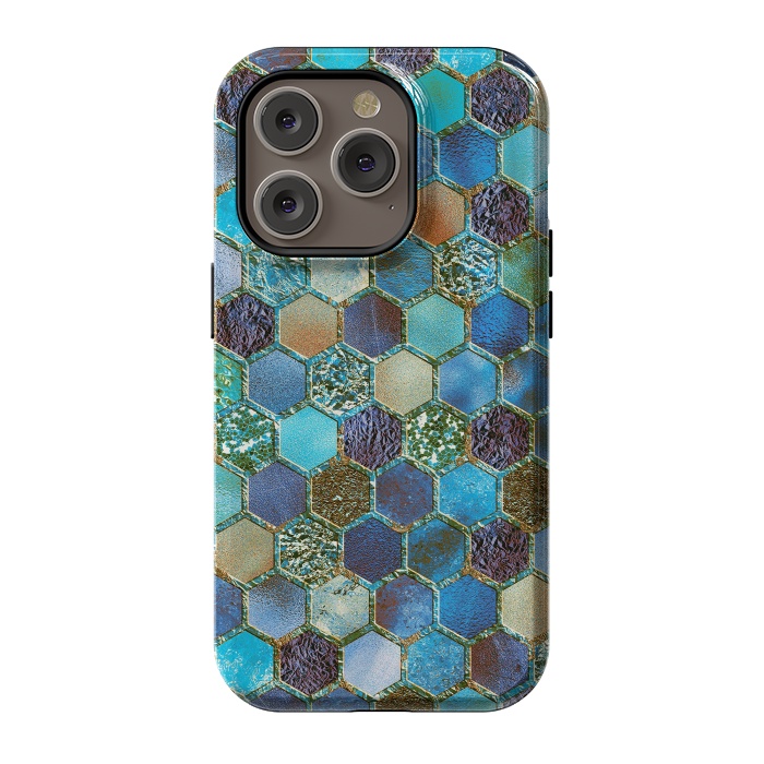 iPhone 14 Pro StrongFit Multicolor Blue Metal Honeycomb Pattern by  Utart