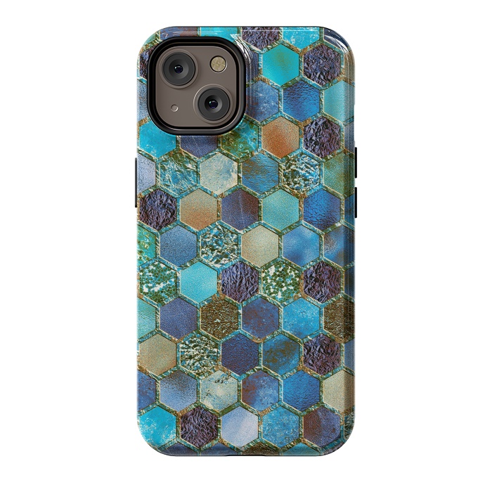 iPhone 14 StrongFit Multicolor Blue Metal Honeycomb Pattern by  Utart