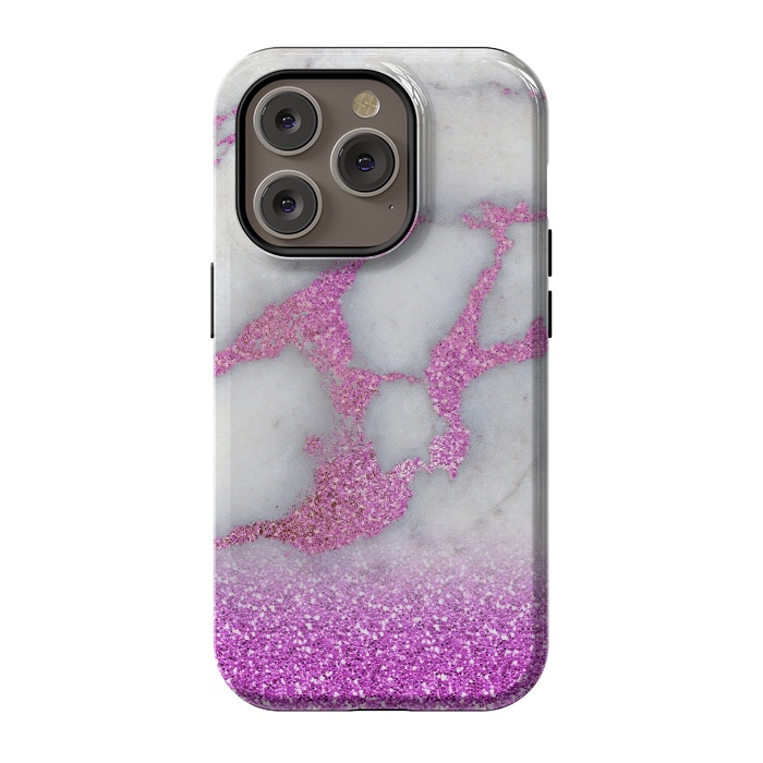 iPhone 14 Pro StrongFit Purple Glitter Veined Gray Marble by  Utart