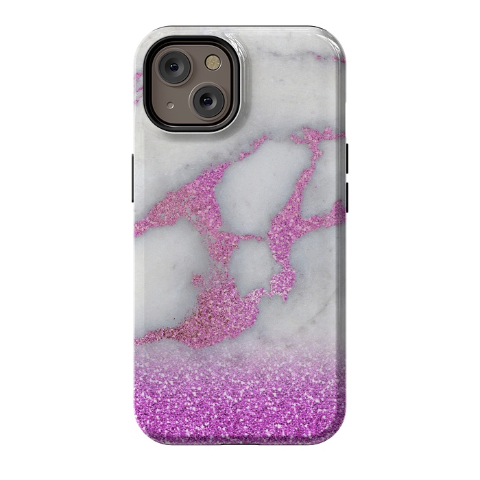 iPhone 14 StrongFit Purple Glitter Veined Gray Marble by  Utart