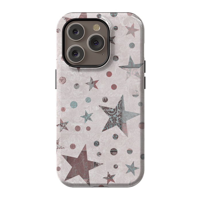 iPhone 14 Pro StrongFit Pink Teal Patchwork Star Pattern by Andrea Haase