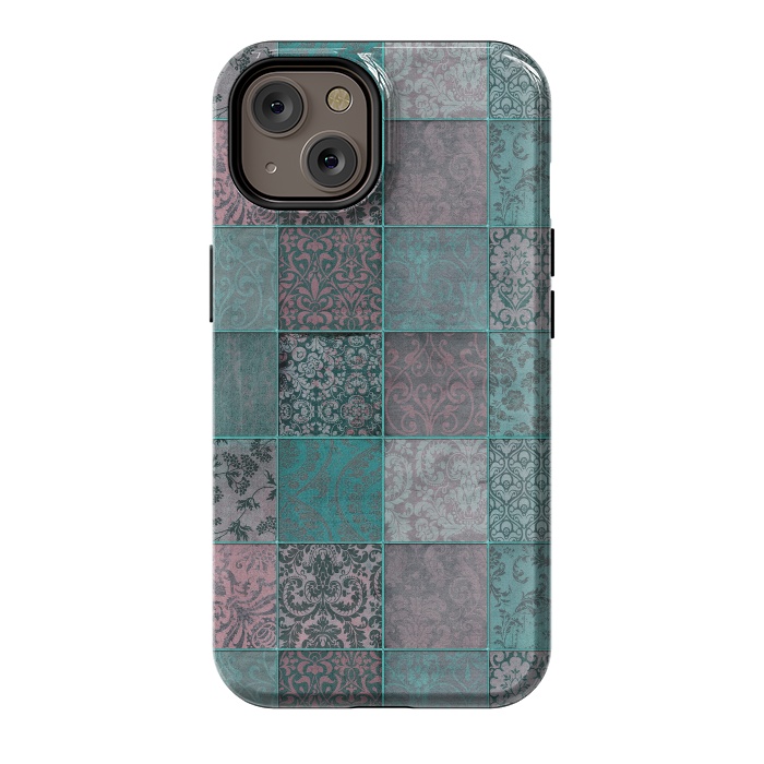 iPhone 14 StrongFit Vintage Teal Patchwork by Andrea Haase