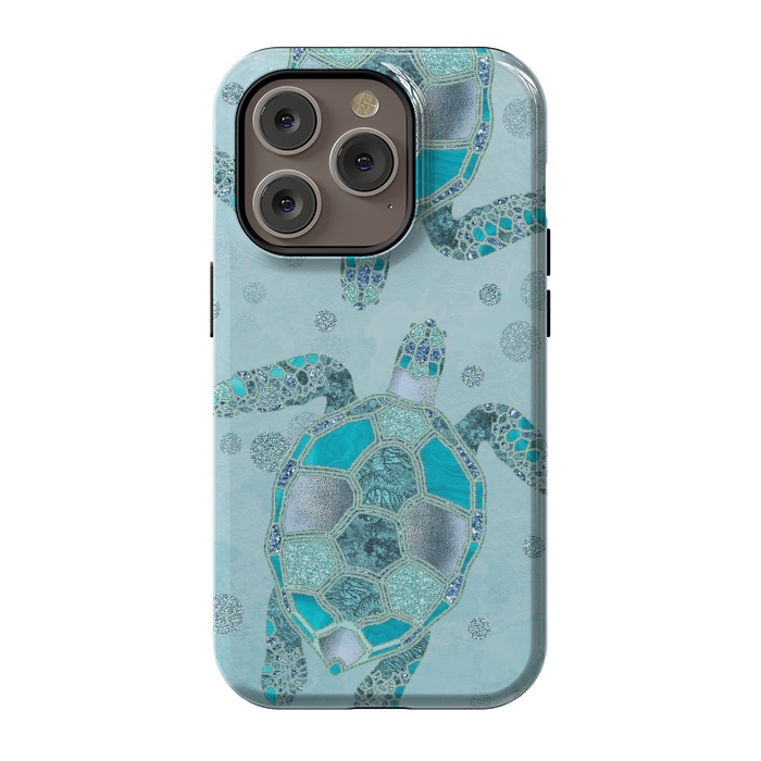 iPhone 14 Pro StrongFit Turquoise Glamour Turtle 2 by Andrea Haase