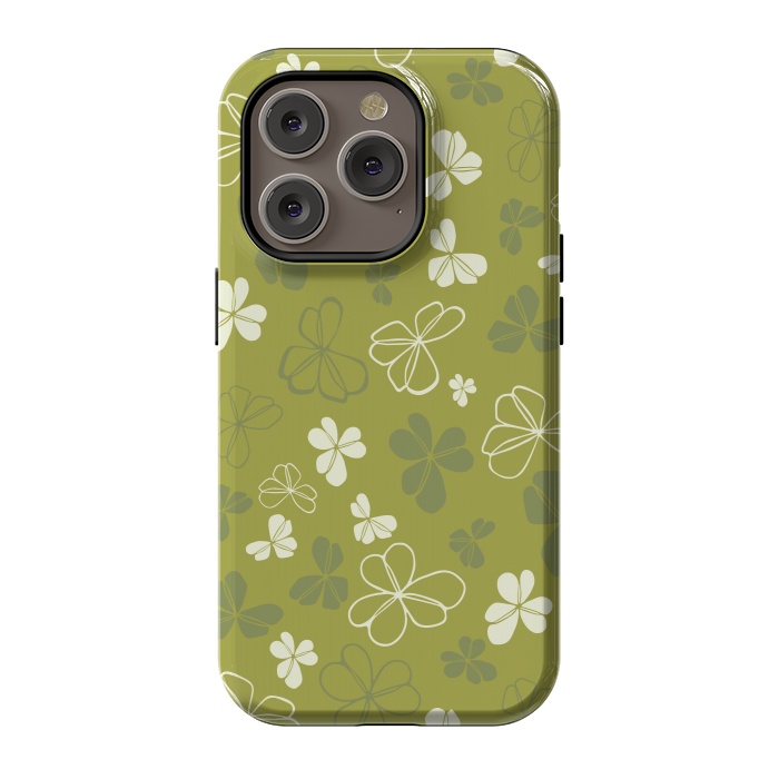 iPhone 14 Pro StrongFit Lucky Clover in Green and White by Paula Ohreen
