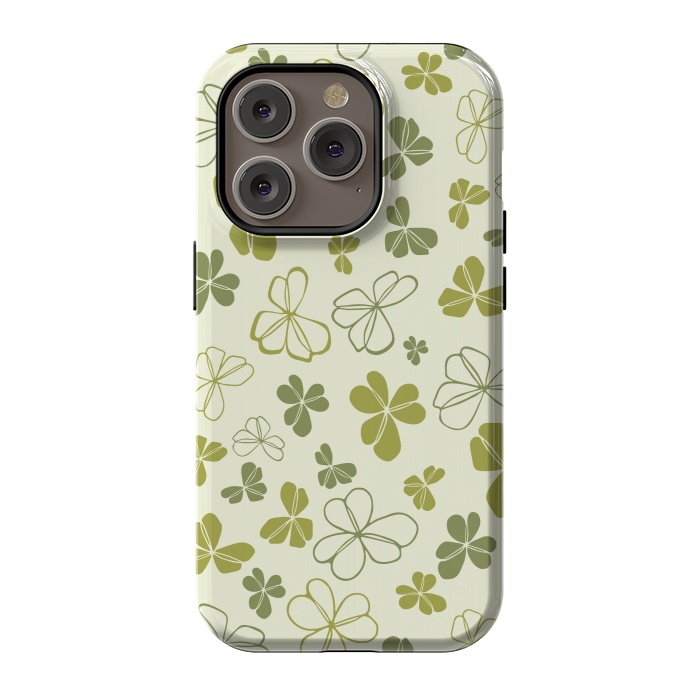 iPhone 14 Pro StrongFit Lucky Clover in Cream and Green by Paula Ohreen